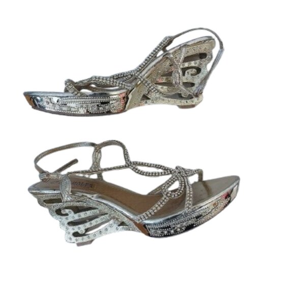 Michale & Bordeaux Rhinestone Silver Sandals Size 41 (equivalent to 9) - Picture 4 of 11